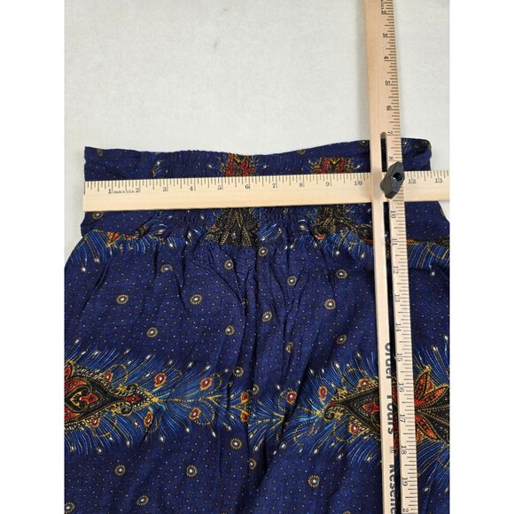 Bohemian Wide Leg Palazzo Pants Peacock Print Elastic Waist Made In Thailand - Picture 4 of 5